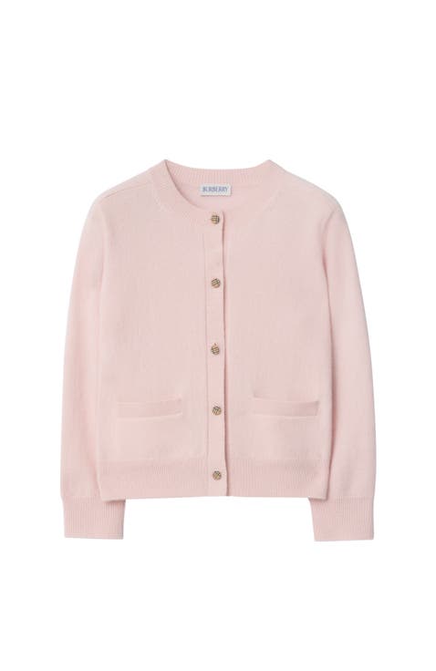 Girls' Check Patch Wool Cashmere Cardigan