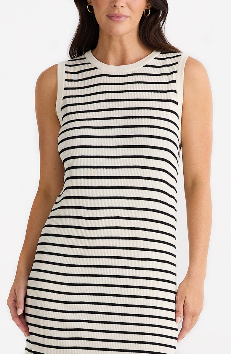 Brave+True Squad Stripe Sleeveless Rib Midi Dress, Alternate, color, Ecru/ Black Stripe