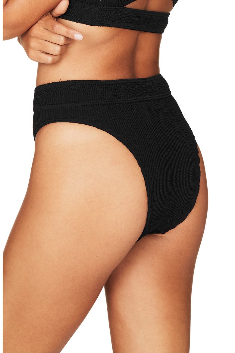 The Savannah High-Waist Ribbed Bikini Bottoms, Alternate, color, BLACK