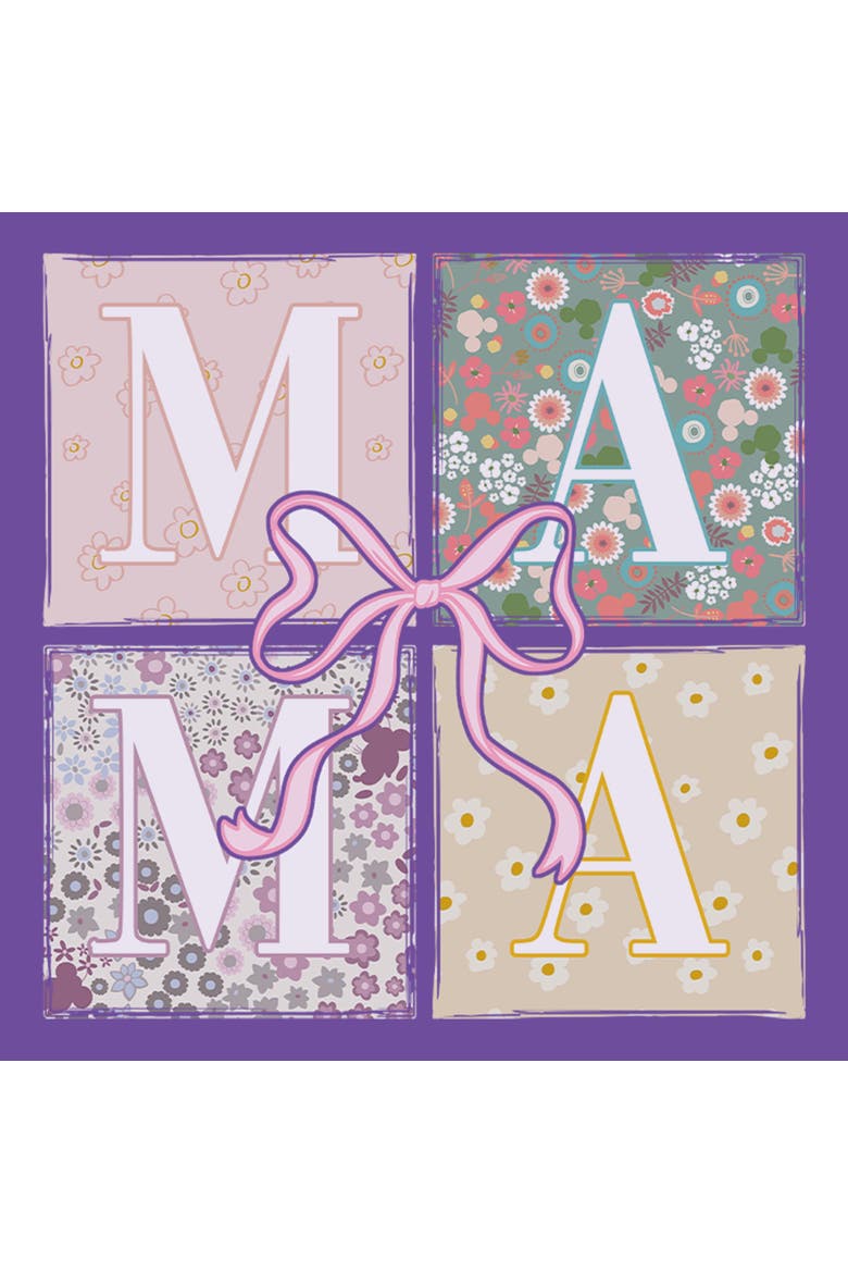 Junior's Mickey & Friends Box Patterns Mama Bow  Graphic T-Shirt, Alternate, color, Purple