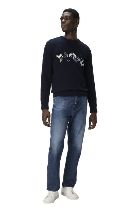 Crew Neck Sweater With Zigzag Detail