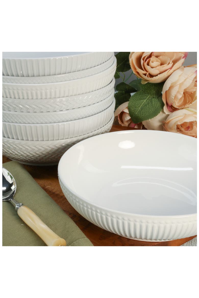 Set of 8 Assorted Textured Pasta Bowls, Alternate, color, WHITE