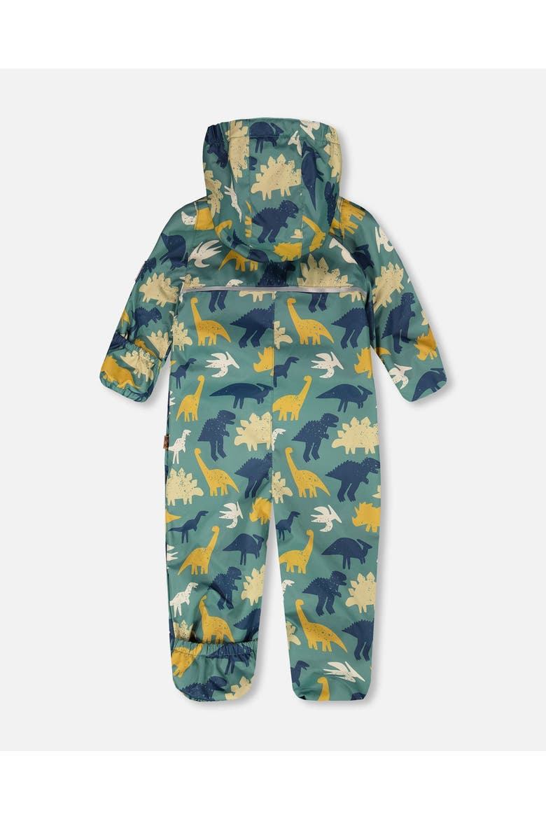 Mid-Season Printed One-Piece Outerwear with Hat, Alternate, color, Green Dinosaur Print
