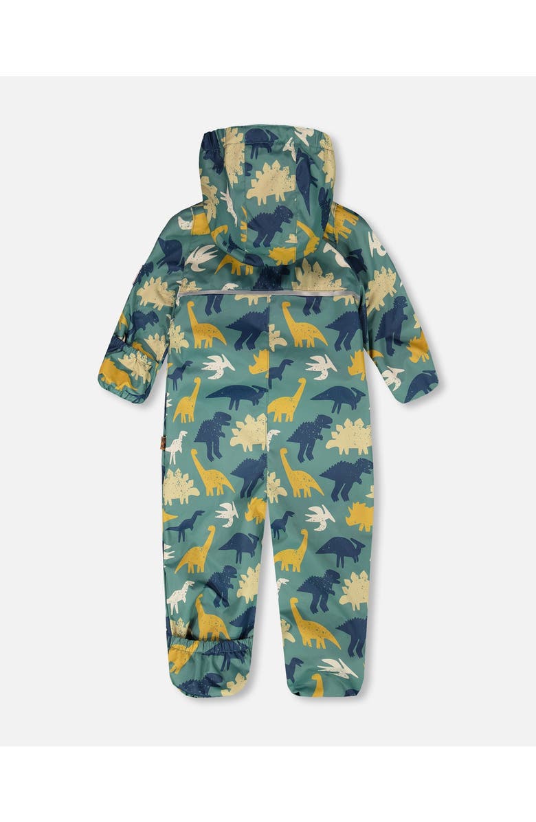 Deux par Deux Mid-Season Printed One-Piece Outerwear with Hat, Alternate, color, Green Dinosaur Print