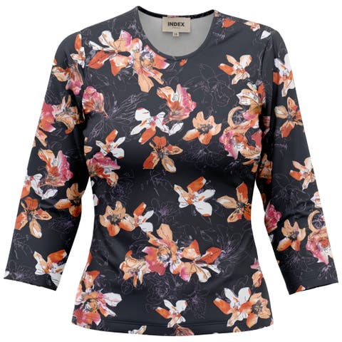 Graphic Cotton Round Neck Binding 3/4 Sleeve Tee