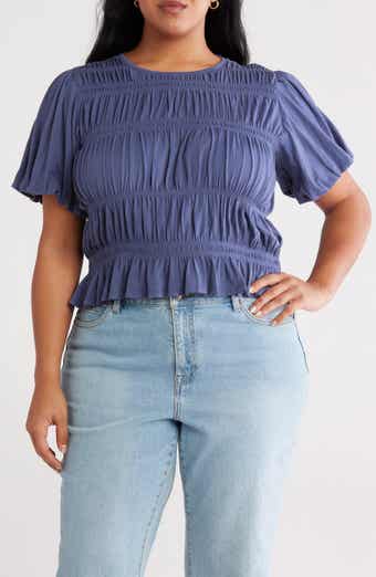 Treasure & Bond Shirred Puff Sleeve Cotton Top