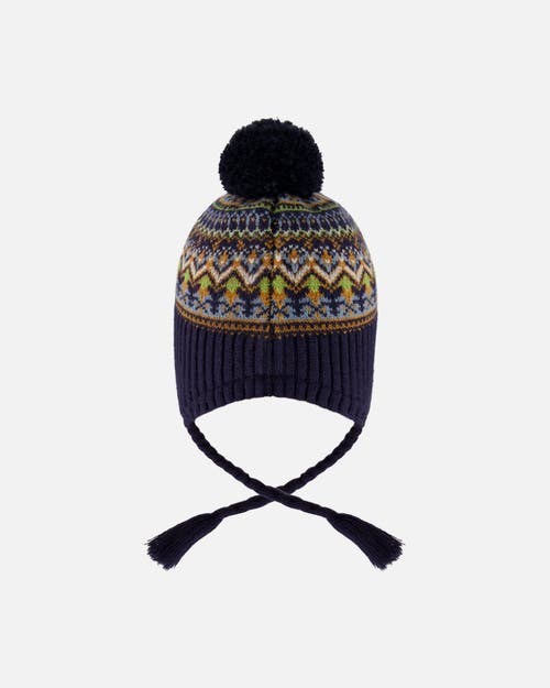 Deux Par Deux Lined Peruvian Knit Hat With Pompom In Black