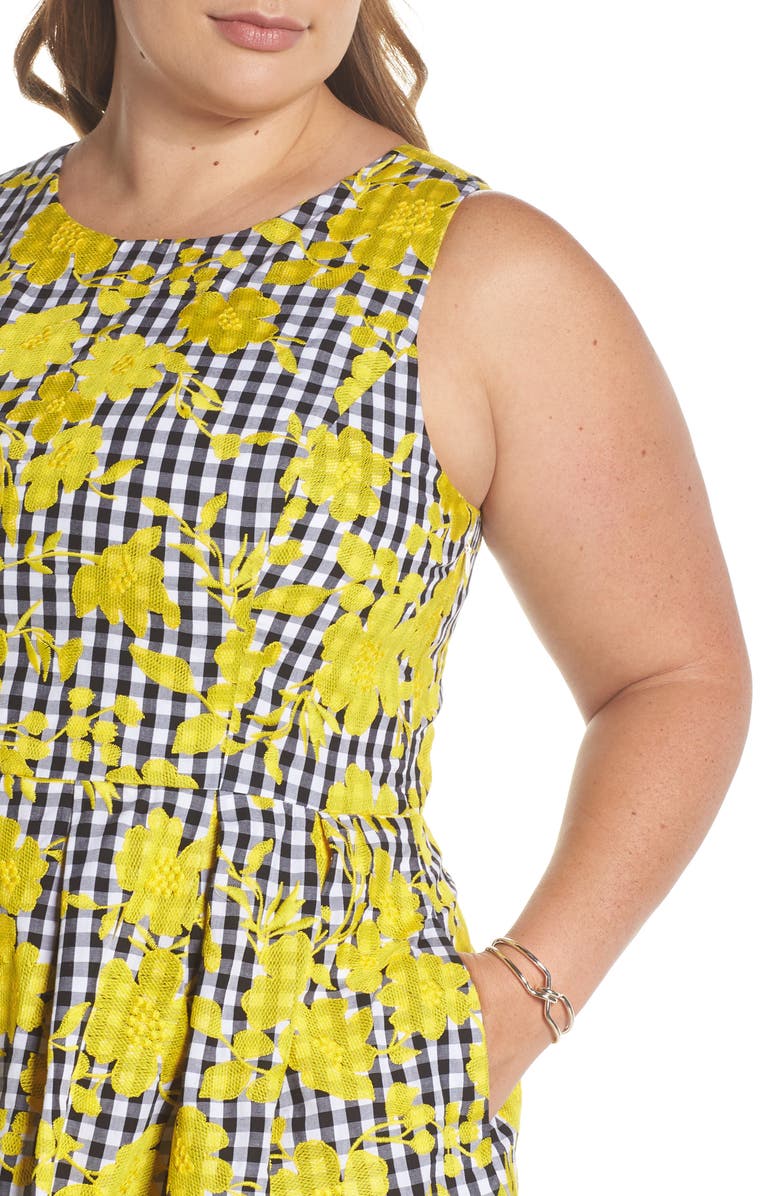 1901 Embroidered Gingham Fit & Flare Dress, Alternate, color,