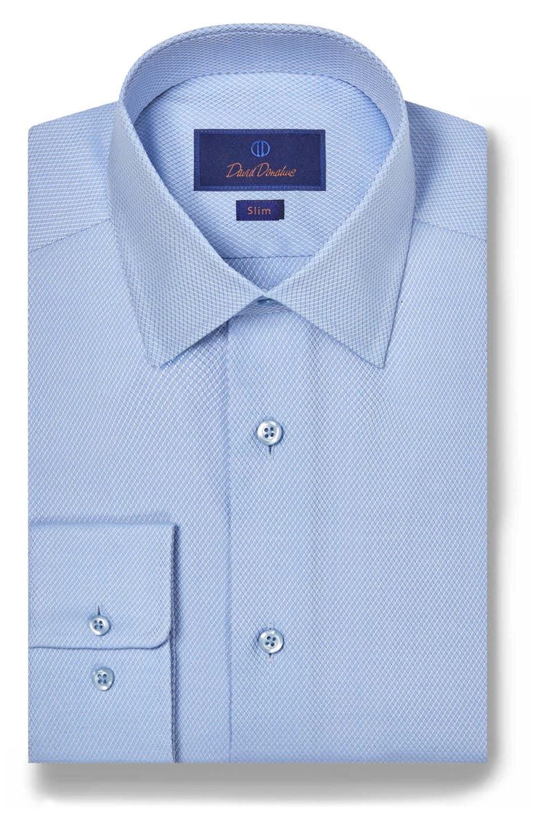 David Donahue Slim Fit Micro Dobby Cotton Dress Shirt, Main, color, Sky