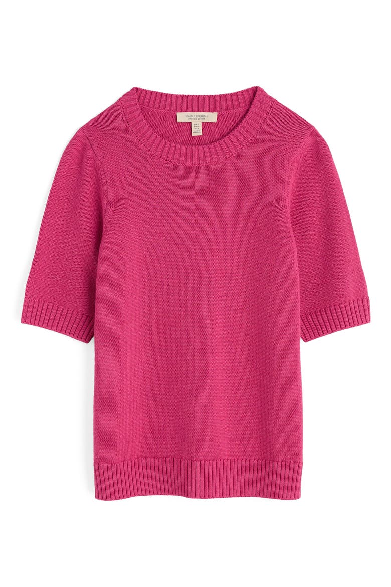 Studio Short Sleeve Organic Cotton Crewneck Sweater, Alternate, color, KNIT MELANGE TULIP