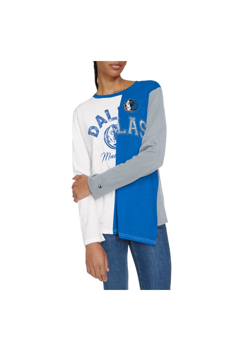 TOMMY JEANS Women's Tommy Jeans White/Blue Dallas Mavericks Amelia Color Blocked Long Sleeve T-Shirt, Alternate, color, White