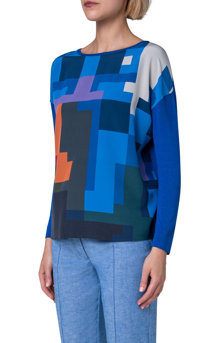 Akris Flowers at Home Silk Sweater, Alternate, color, 