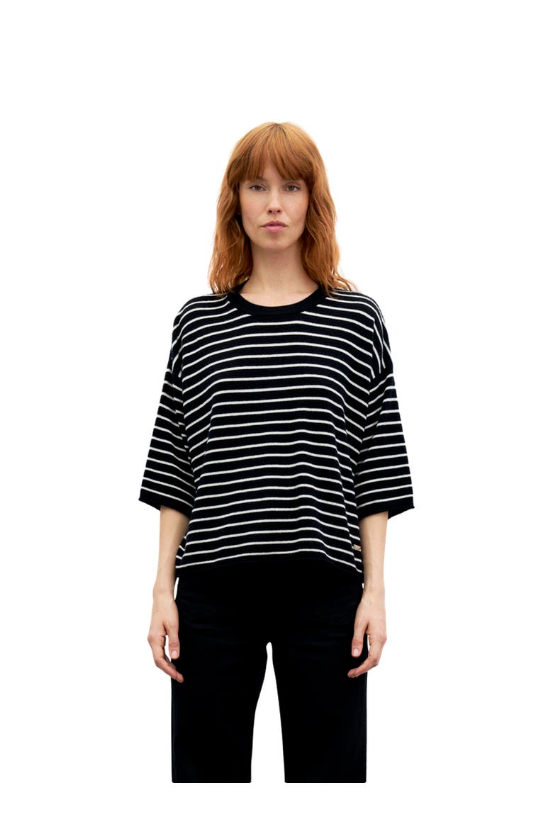 Raya 3/4 Sleeve Striped Knit Top, Main, color, Platinum