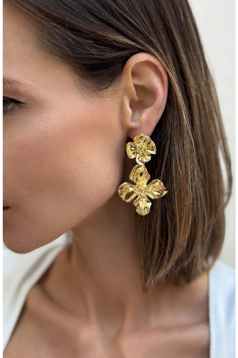 Flower Drop Earrings, Alternate, color, GOLD