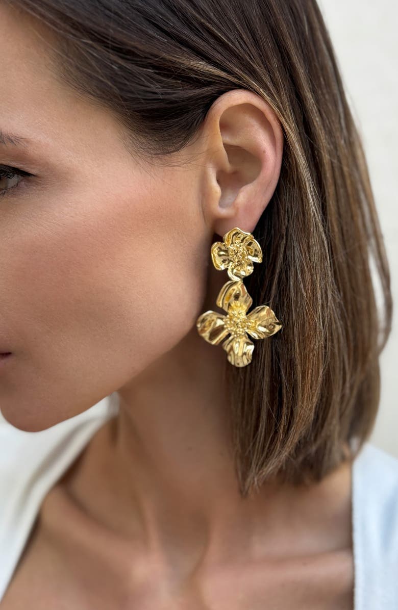 Adornia Flower Drop Earrings, Alternate, color, Gold