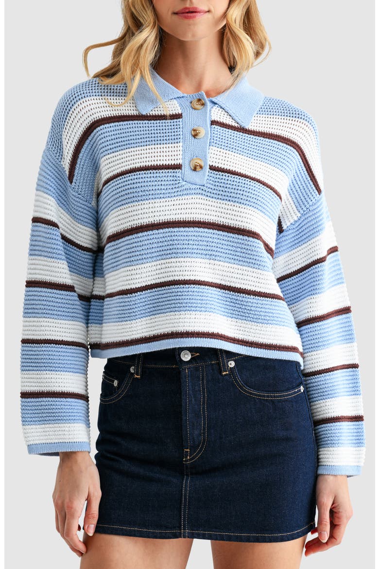 Striped Polo Sweater, Main, color, BLUE BROWN