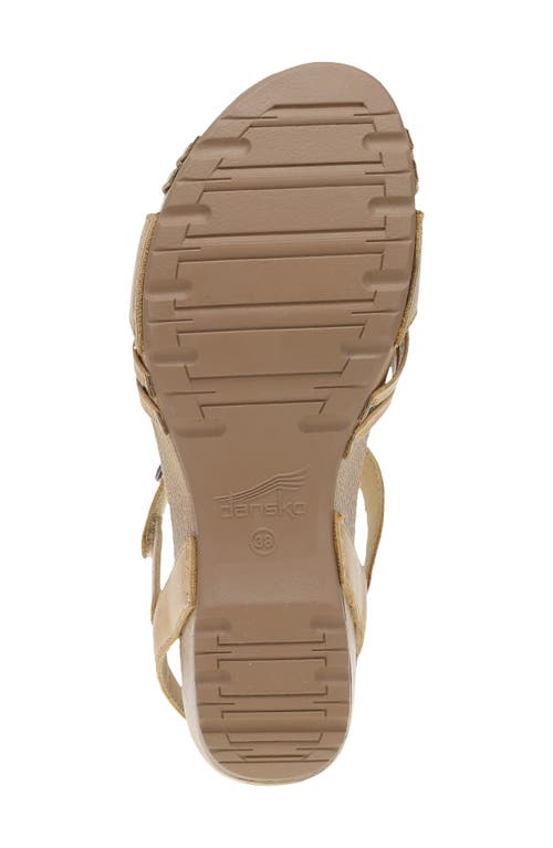 Dansko Tia Ankle Strap Platform Wedge Sandal In Tan Milled Burnished