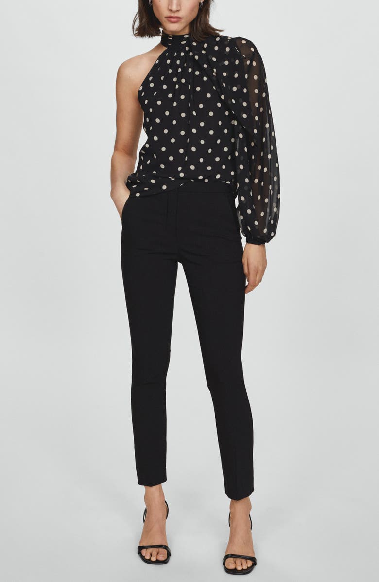 MANGO Adela Polka Dot One-Shoulder Chiffon Top, Alternate, color, 