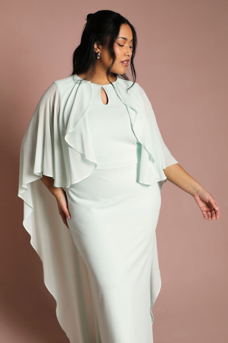 Plus Chiffon Cape Maxi Dress, Alternate, color, Mint