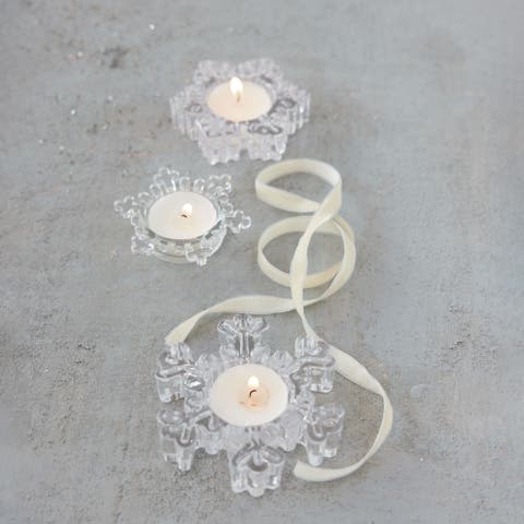 Glass Snowflake Tealight Holders, Set of 3