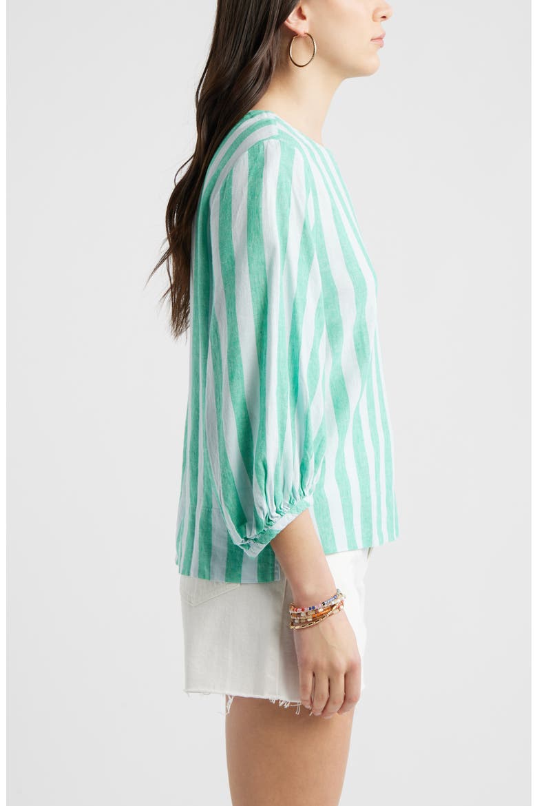 Balloon Sleeve Linen Blend Top, Alternate, color, BLUE- GREEN CABANA STRIPE