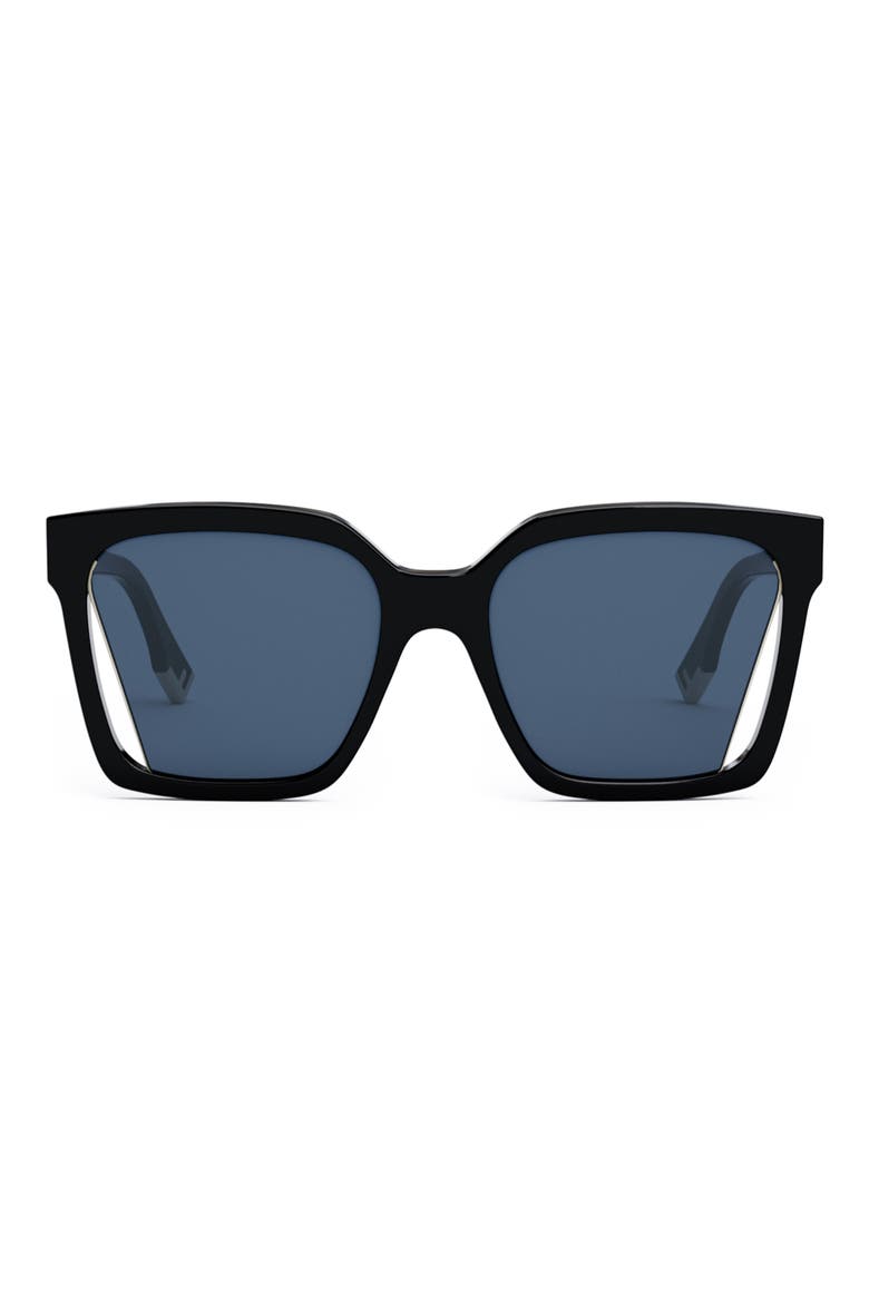 'Fendi Way 55mm Geometric Sunglasses, Main, color, SHINY BLACK / BLUE