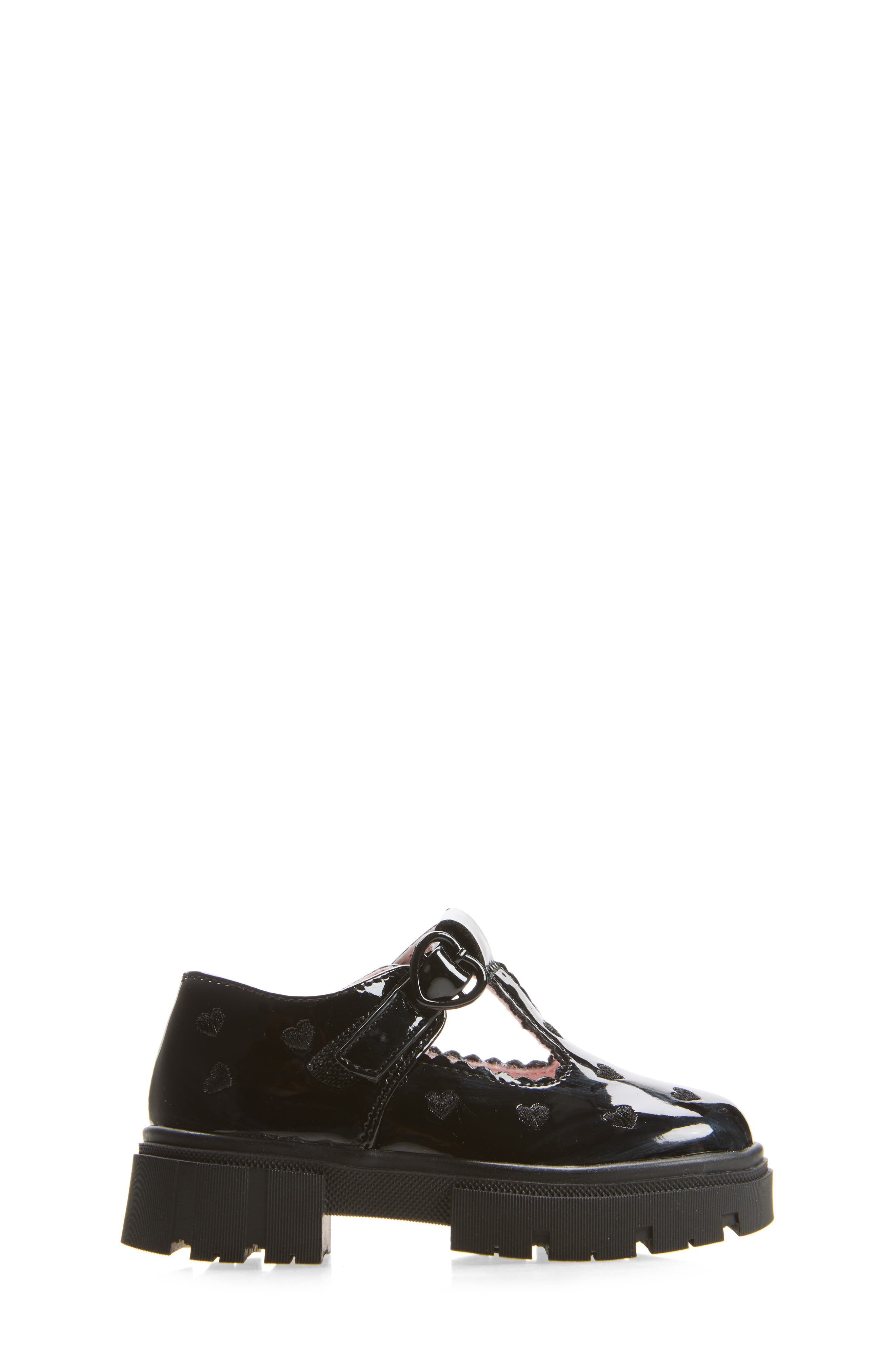 Kids' Estella Heart T-Strap Flat, Alternate, color, BLACK
