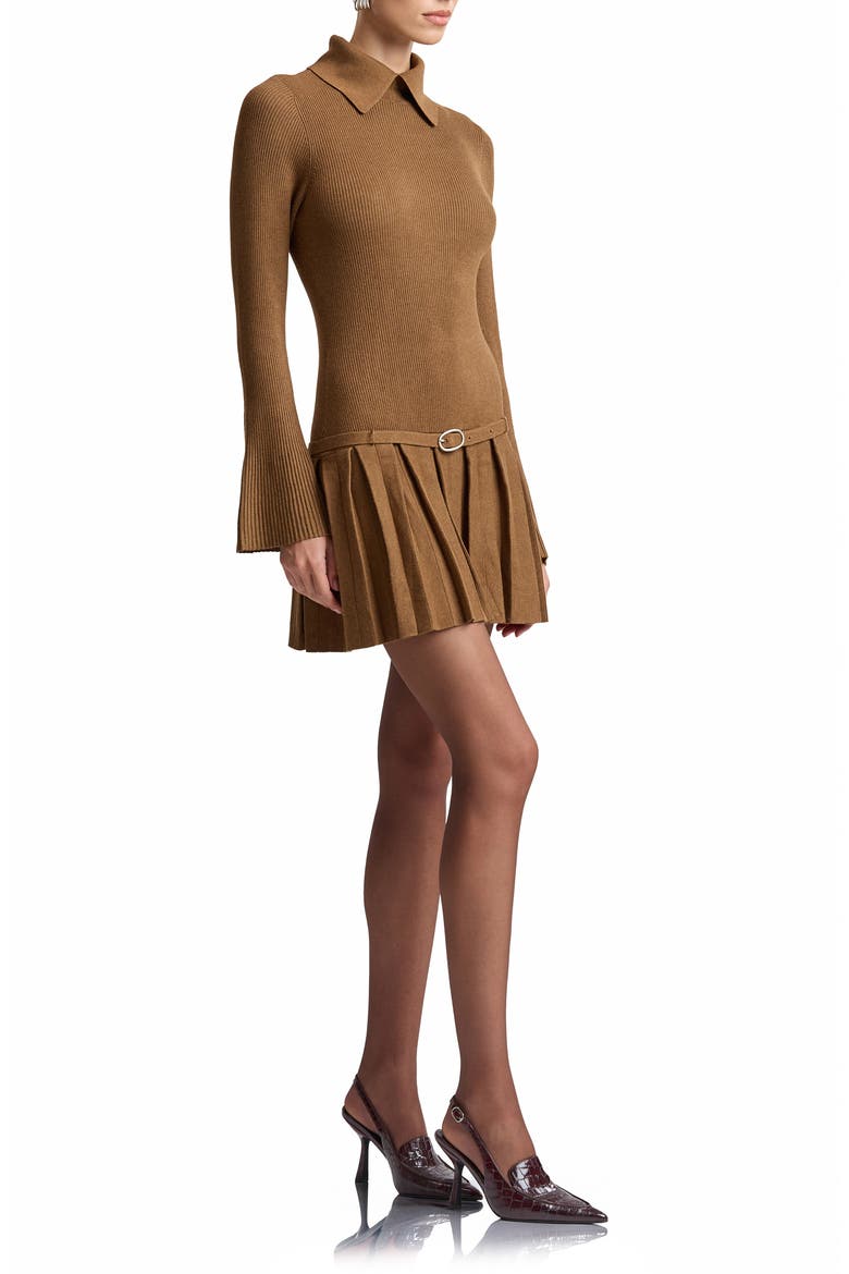 Drop Waist Pleated Sweater Dress, Alternate, color, RUSSET