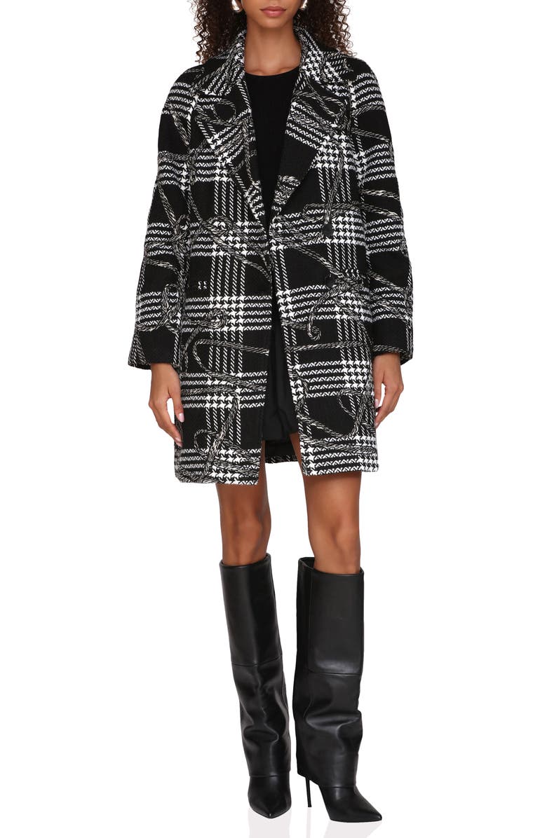 Avec Les Filles Raglan Sleeve Walker Coat, Alternate, color, Black-White Plaid