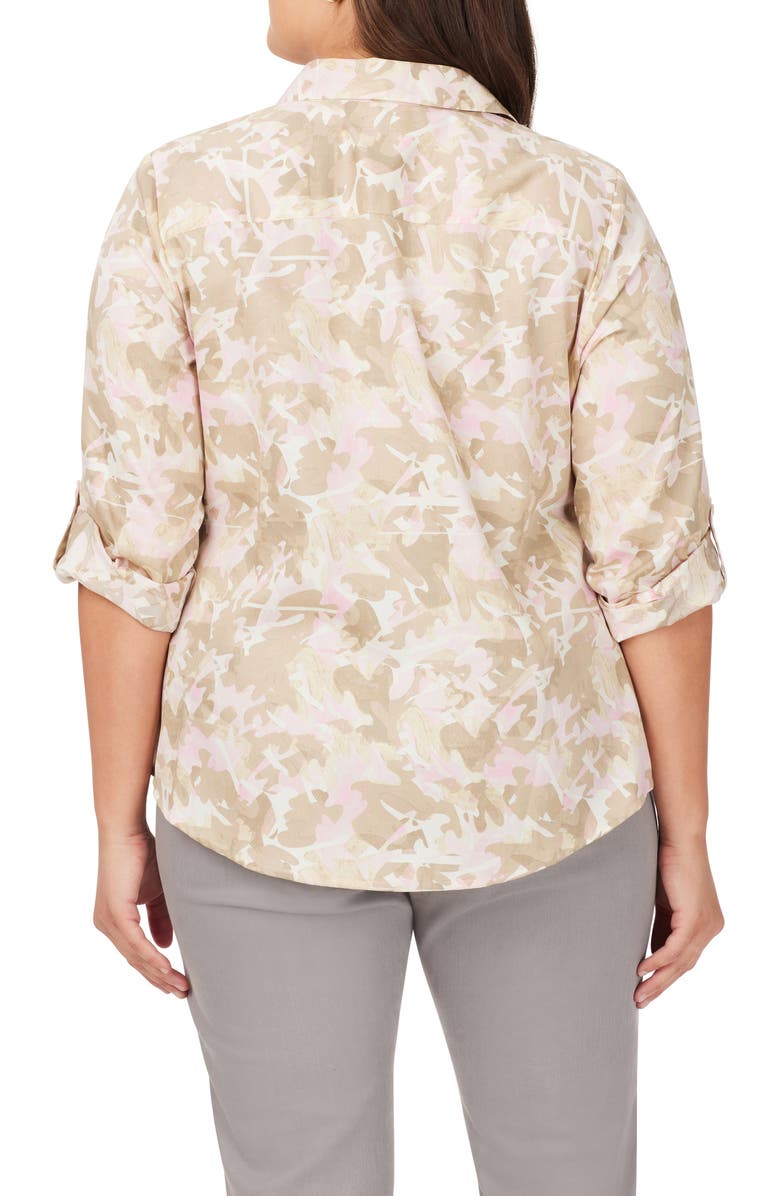 Foxcroft Zoey Abstract Print Roll Tab Non-Iron Cotton Button-Up Shirt, Alternate, color,