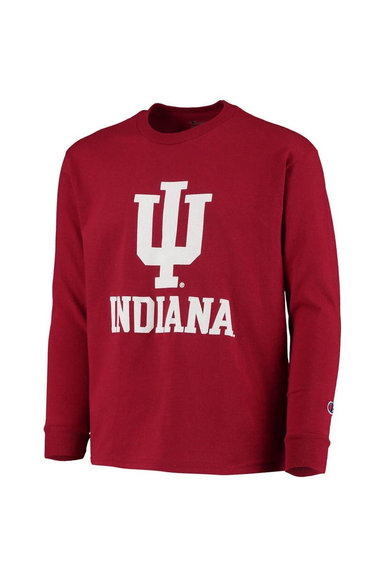 Youth Champion Crimson Indiana Hoosiers Lockup Long Sleeve T-Shirt, Alternate, color, Crimson