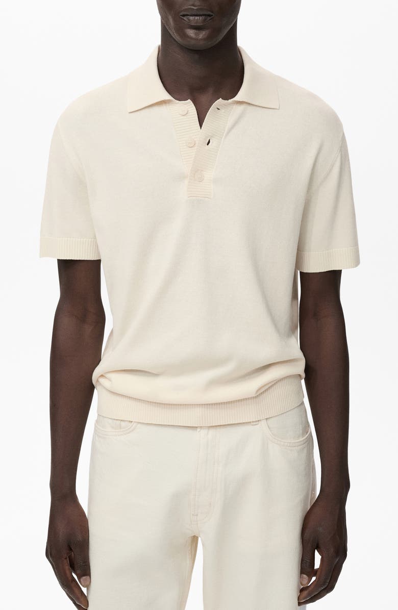MANGO Cotton Blend Knit Polo, Main, color, Off White
