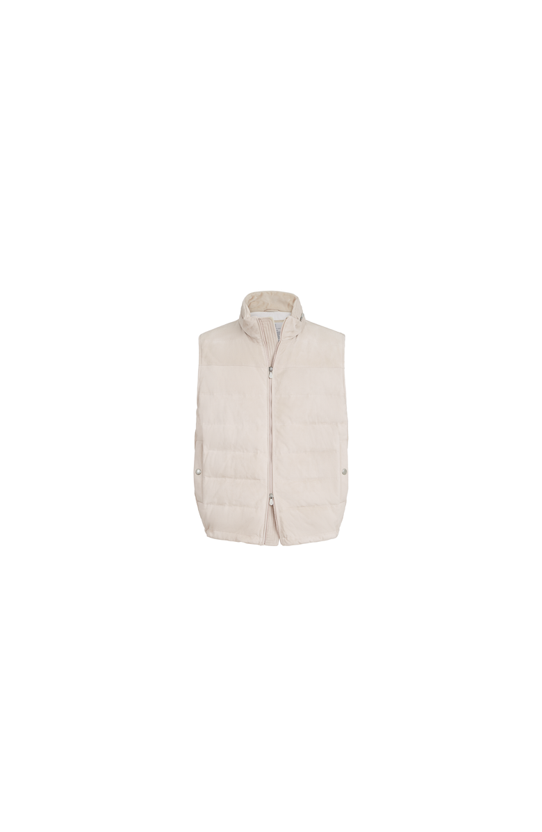Brunello Cucinelli Suede down vest, Alternate, color, Light Brown