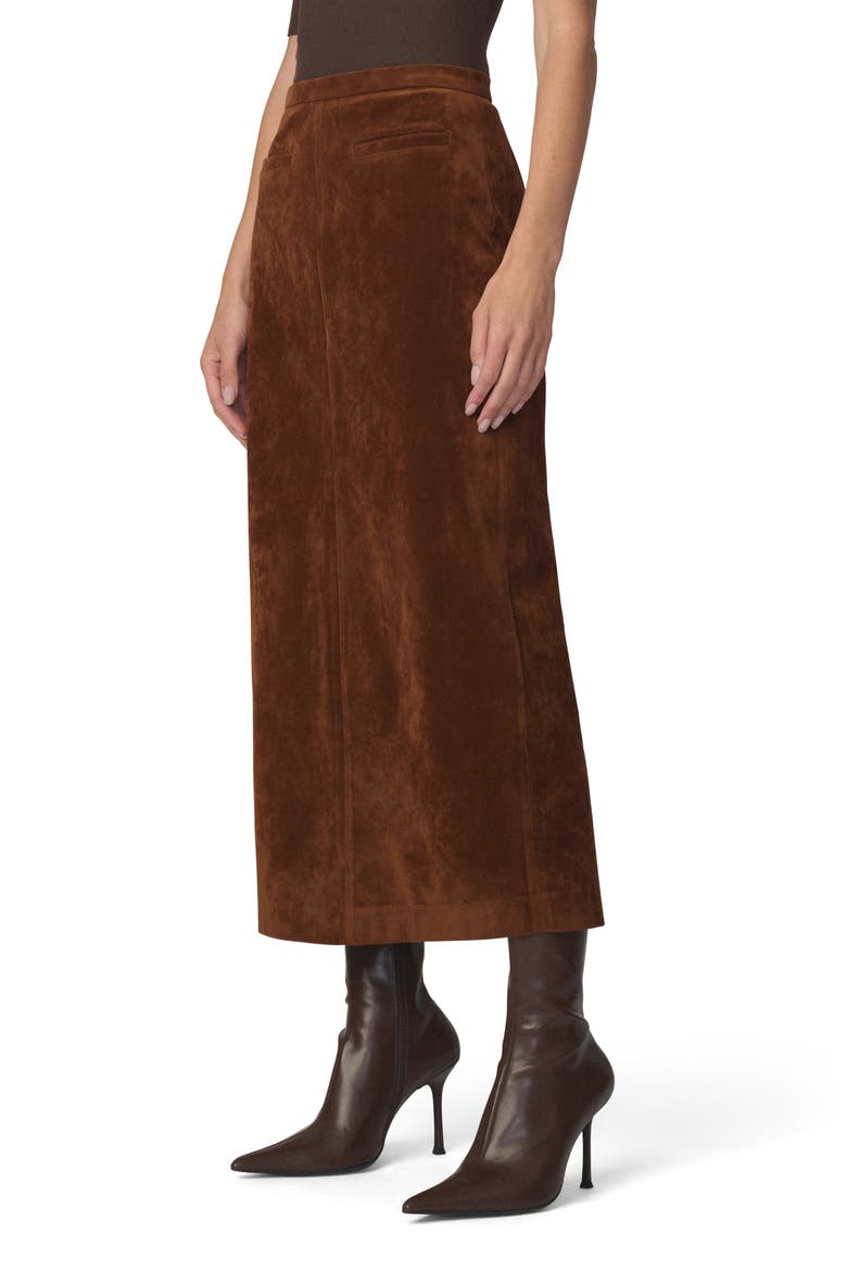 The Welt Pocket Faux Suede Midi Skirt, Alternate, color, CHESTNUT