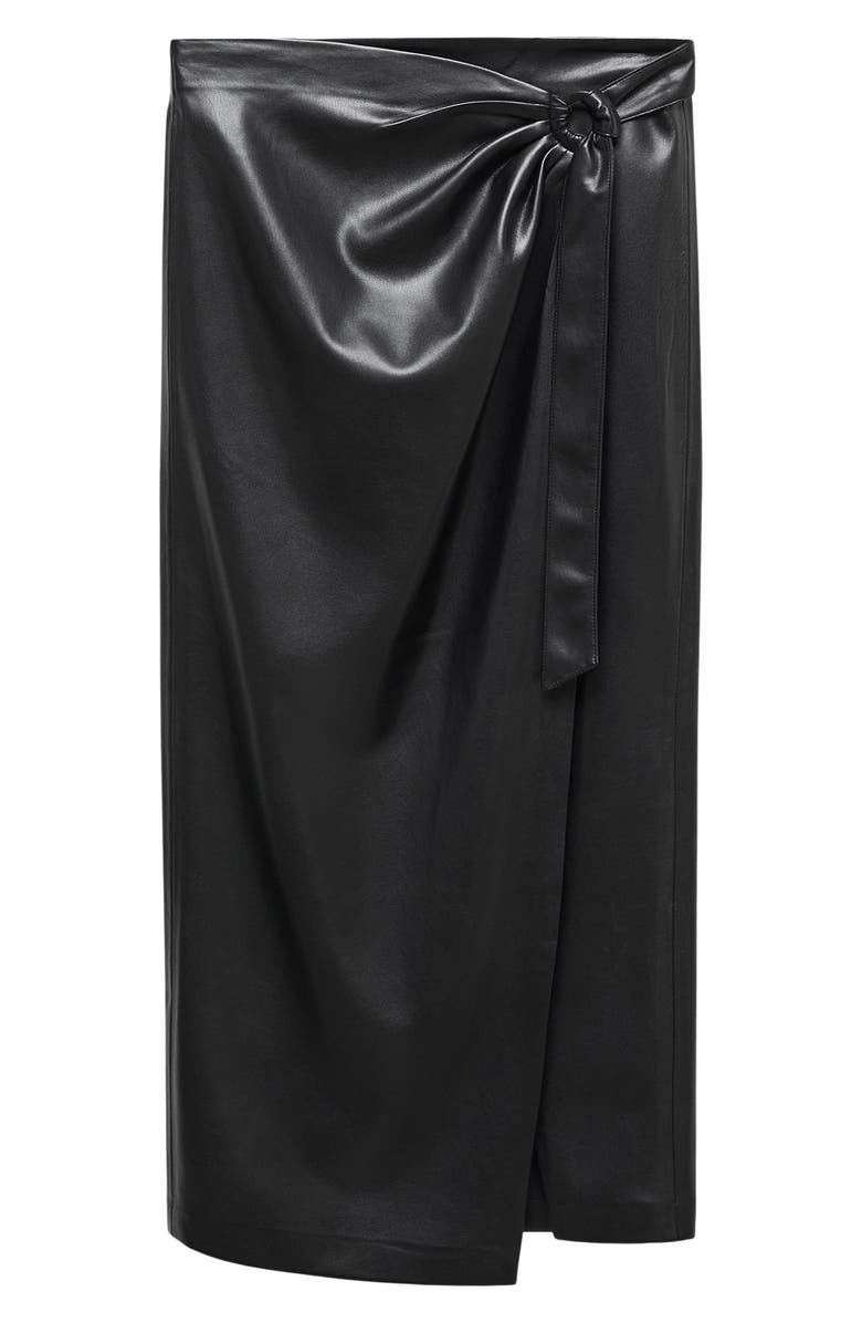 MANGO Draped Faux Leather Wrap Midi Skirt, Alternate, color, 