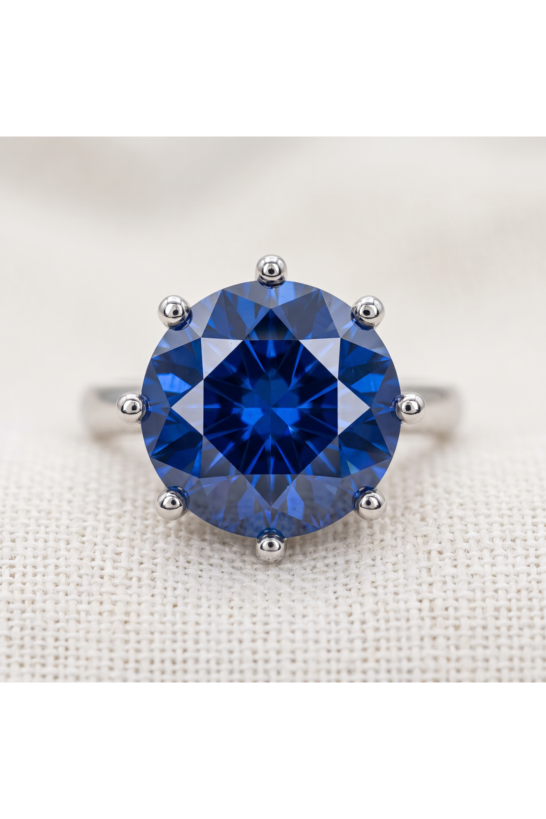 3 3/4Ct Blue Sapphire 9MM 14k Gold Solitaire Engagement Ring Lab Grown, Alternate, color, 14k White Gold