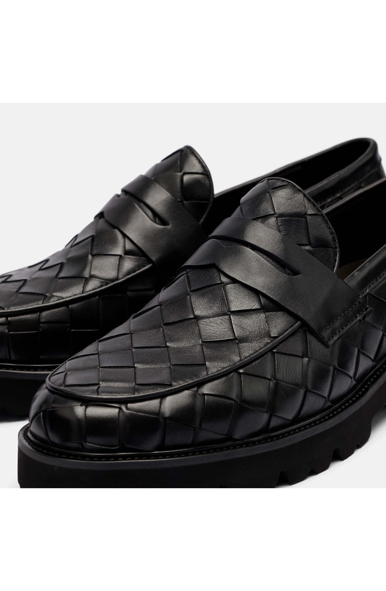 Adler Leather Penny Loafer, Alternate, color, BLACK WOVEN