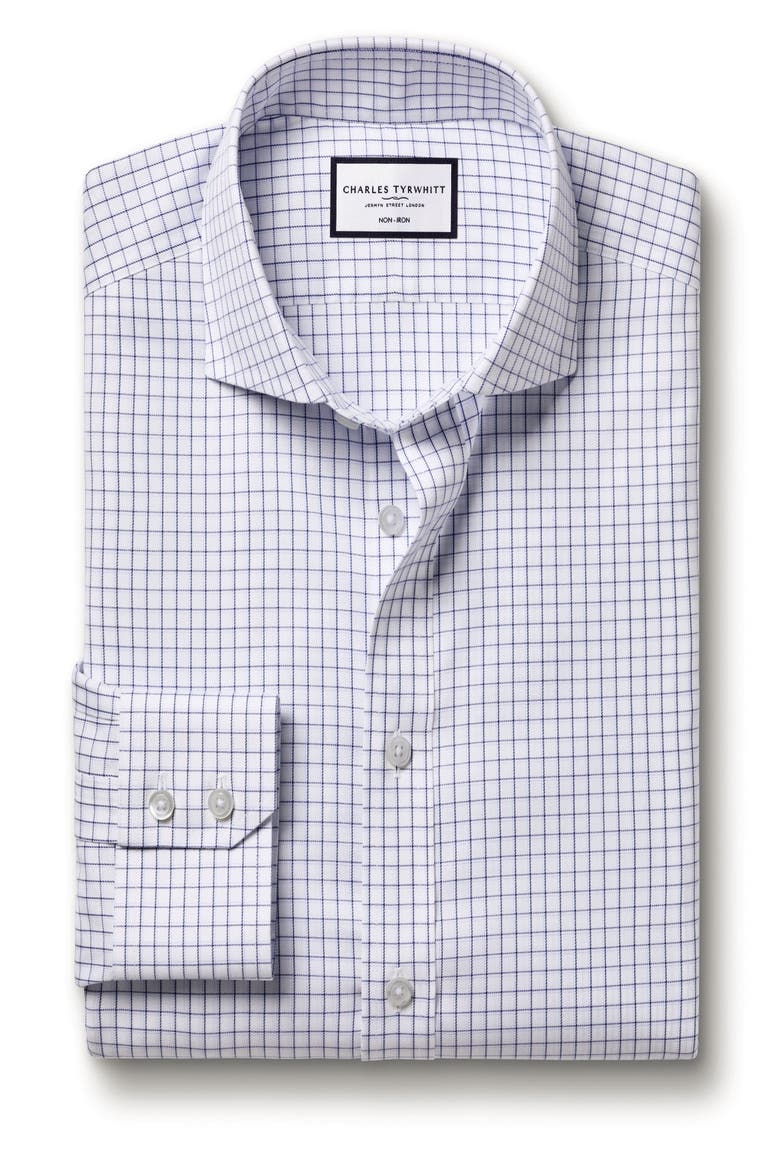 Check Non-Iron Twill Cutaway Slim Fit Shirt Single Cuff, Alternate, color, Royal Blue