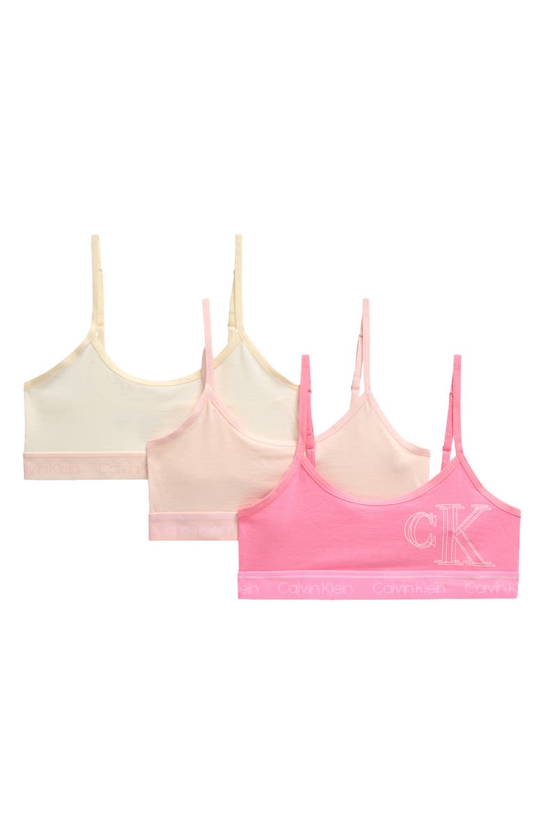 Calvin Klein Kids' Assorted 3-Pack Stretch Cotton Bralettes, Main, color, Pink Spot/Crystal Pink/Vanilla