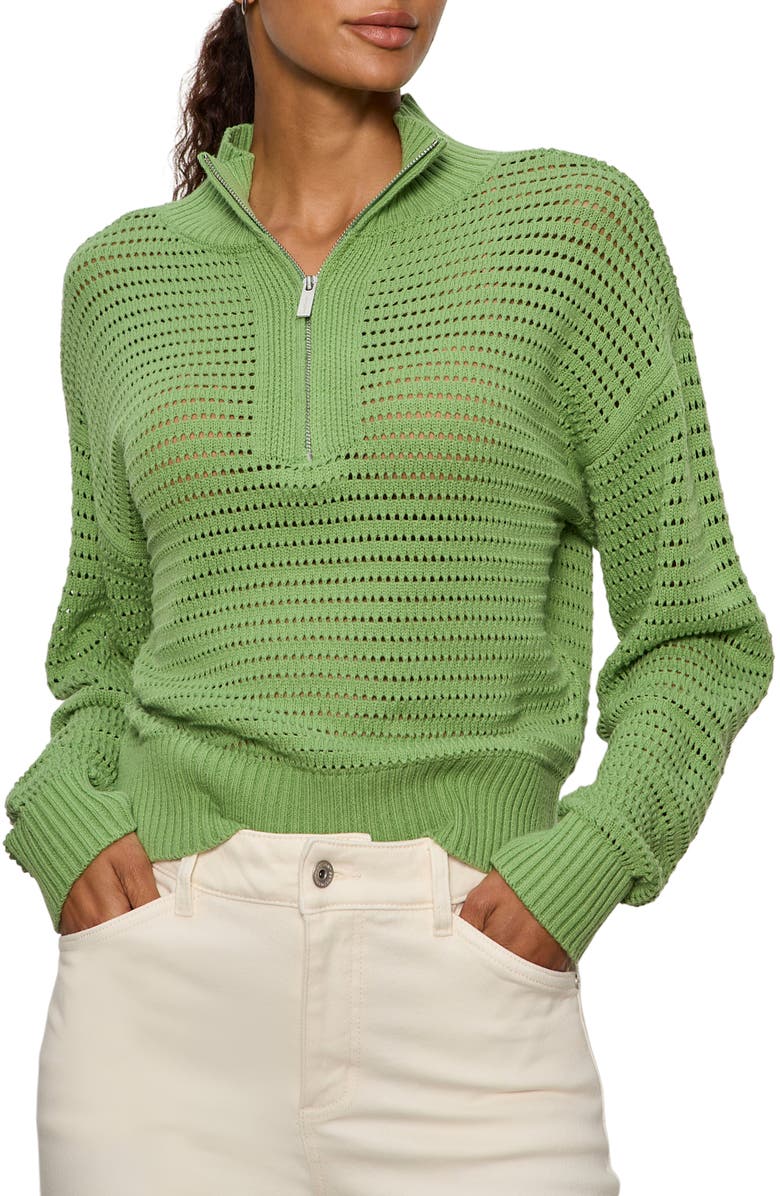 Sanctuary Open Stitch Half-Zip Cotton Blend Sweater, Alternate, color, Detox Green