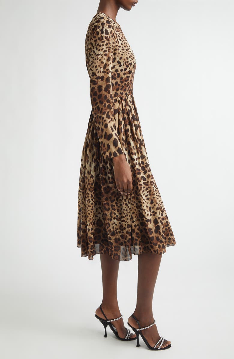 Dolce&Gabbana Leopard Print Long Sleeve Stretch Silk Midi Dress, Alternate, color, Leo New