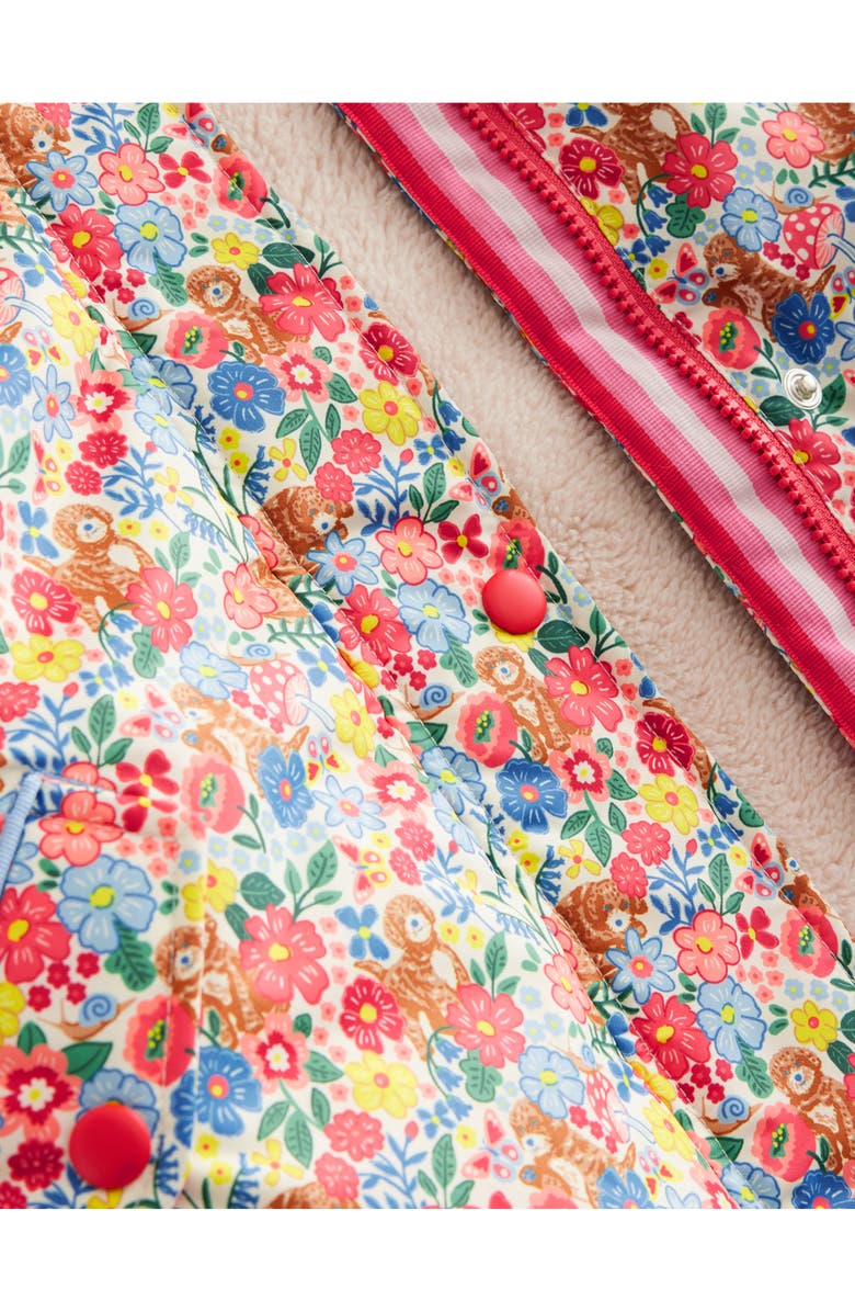 Mini Boden Kids' Floral High Pile Fleece Lined Hooded Jacket, Alternate, color, 