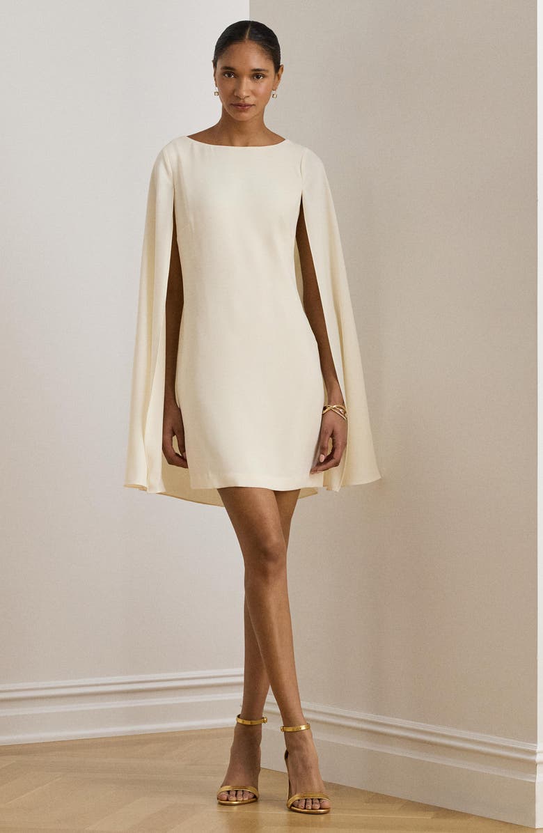 Lauren Ralph Lauren Cape Detail Georgette Cocktail Minidress, Alternate, color, Winter Cream