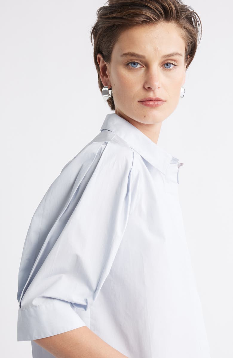 Nordstrom Crop Puff Sleeve Cotton Button-Up Shirt, Alternate, color, Blue Dawn