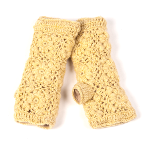 Nirvanna Designs Flower Crochet Handwarmers in Eggnog 