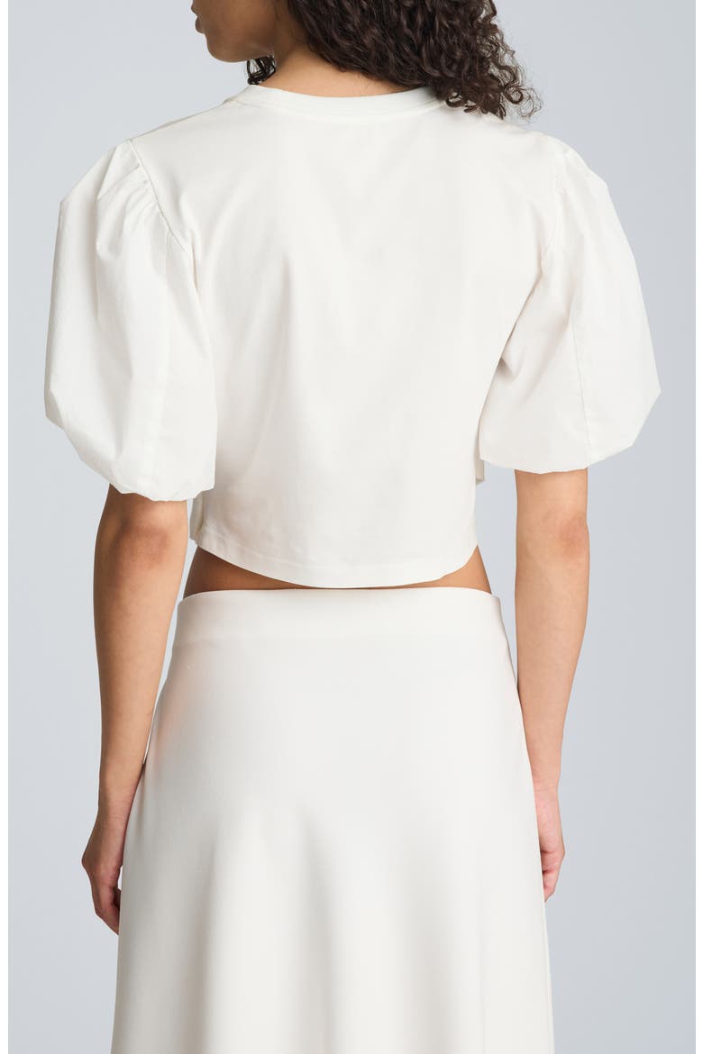 Puff Sleeve Faux Wrap T-Shirt, Alternate, color, PURE WHITE