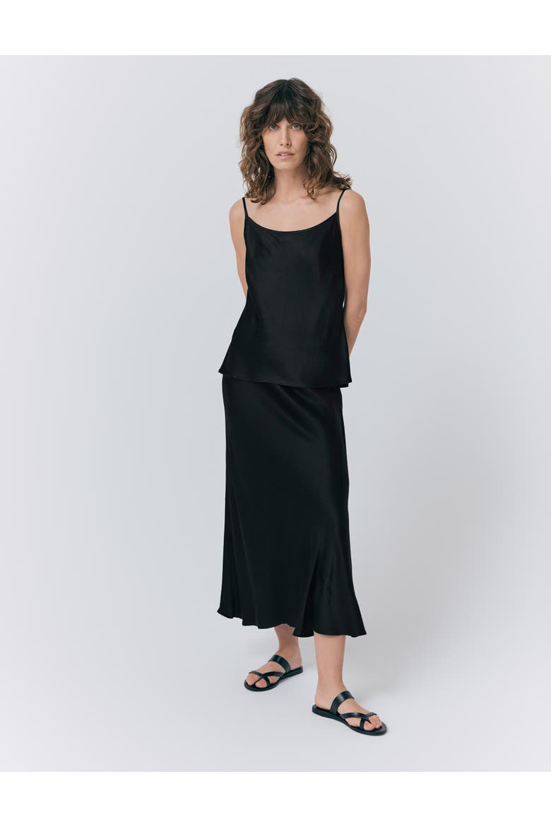 Luna Satin Slip Skirt, Alternate, color, Black