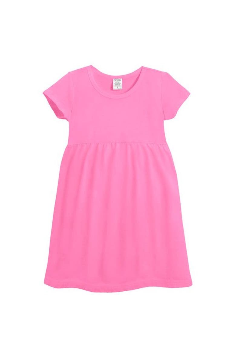 Girls Soft Organic 100% Cotton Empire Short Sleeve Sundress, Main, color, Medium Pink