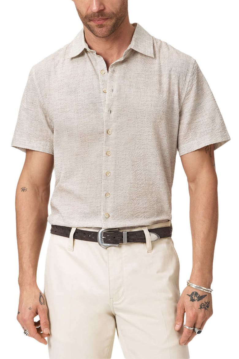 Malon Mélange Short Sleeve Cotton Seersucker Button-Up Shirt, Main, color, IVORY