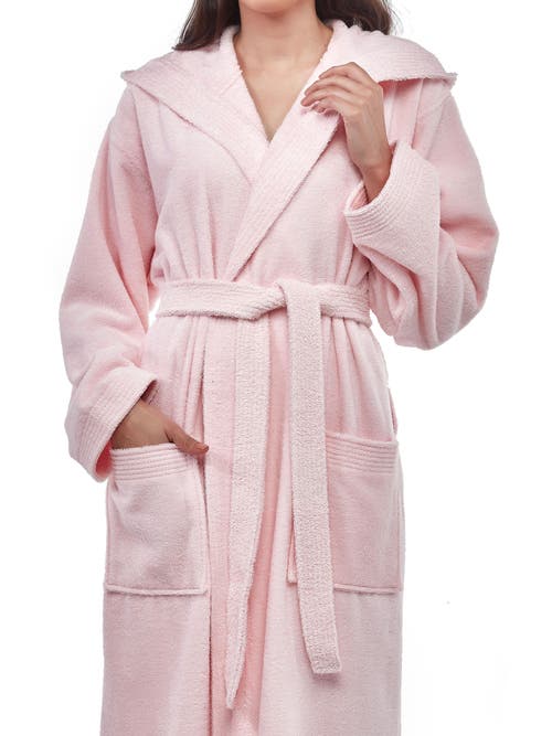 Arus Cotton Full Length Hooded Bathrobe In Pink